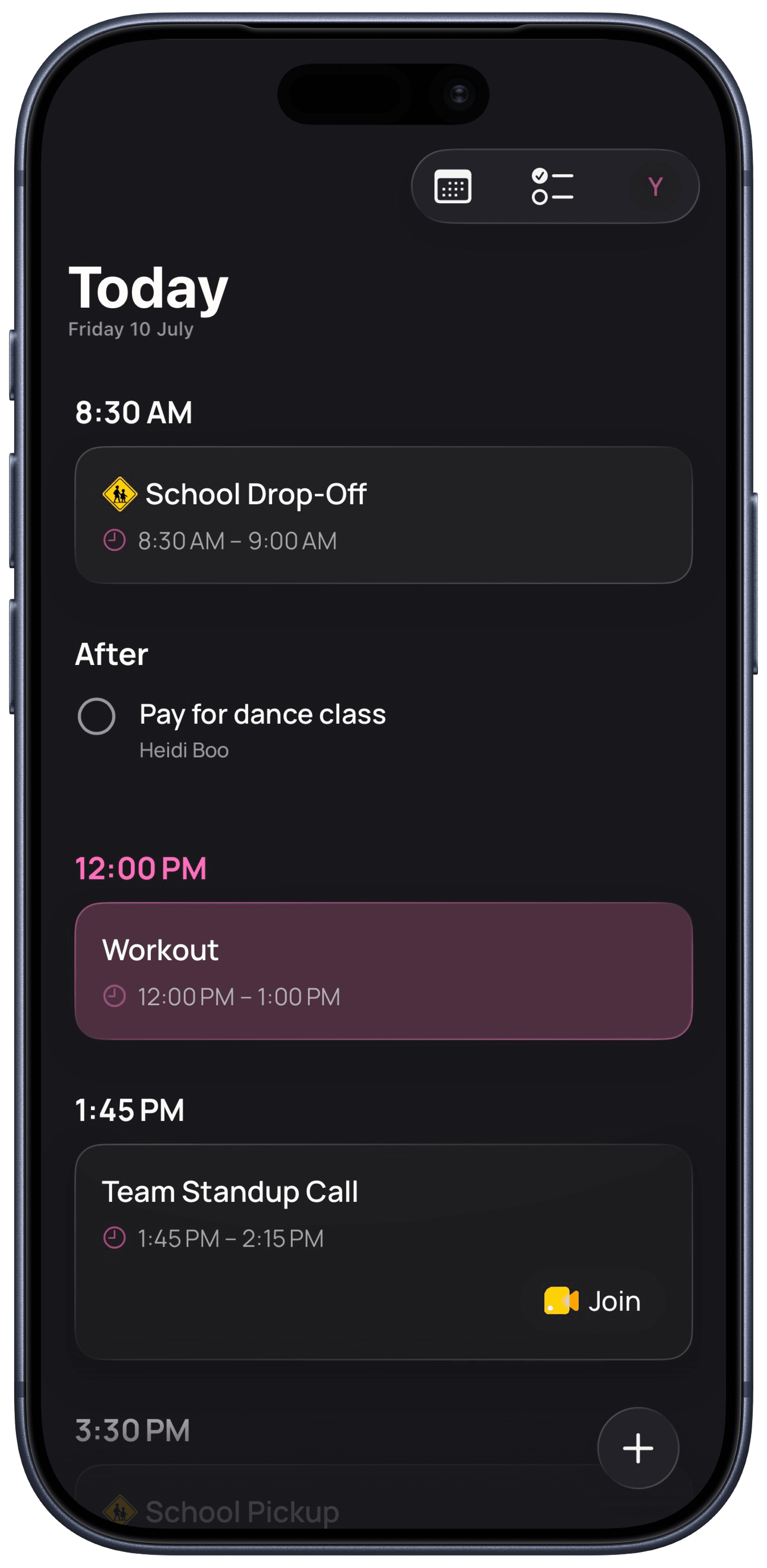 Poppy's daily schedule, with each task anchored to a moment in the day